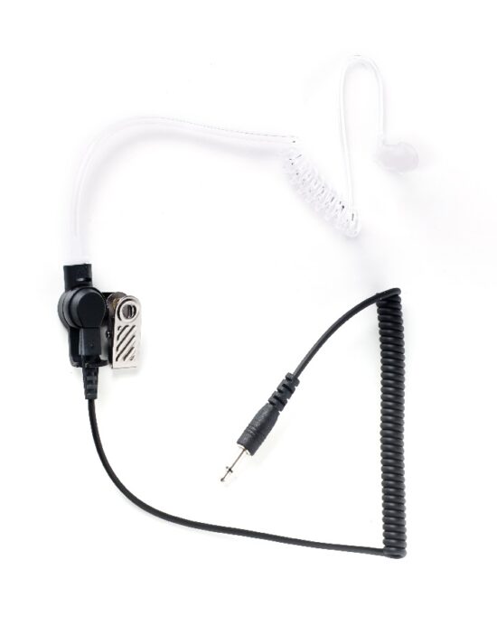 Auricular con tubo acústico transparente y conector acodado de 3,5 mm para equipos Dynascan y Kenwood.