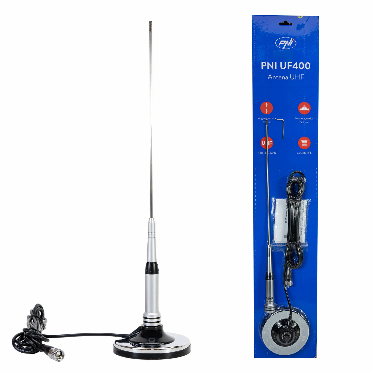 The PNI UF400 is a mobile UHF antenna with magnetic base