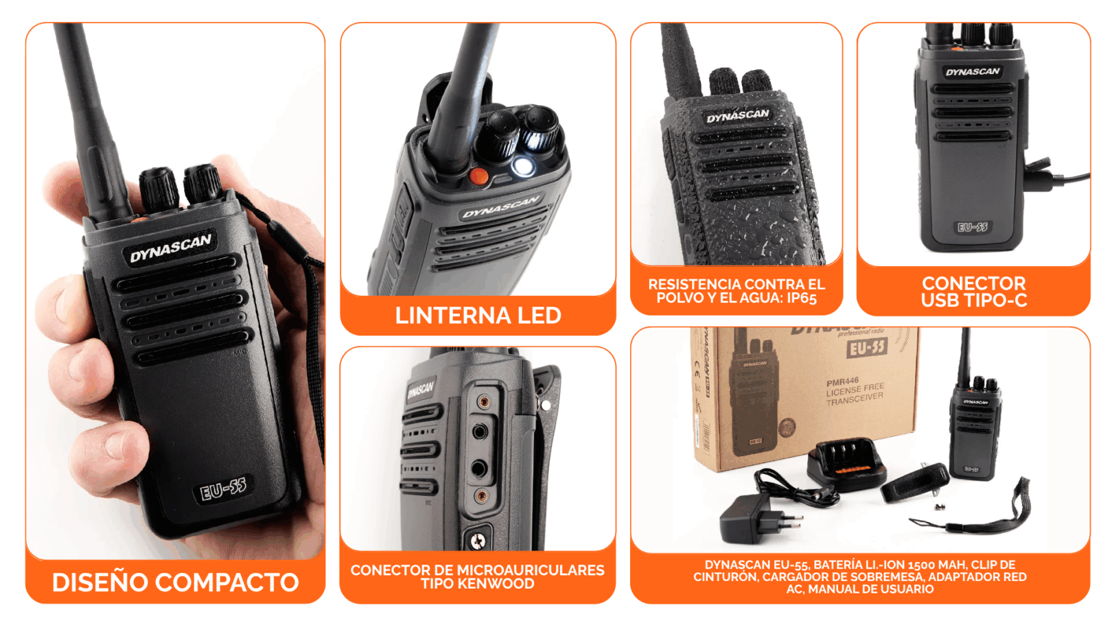 Talkie-walkie Dynascan EU-55 PMR - 446 MHz, 16 Canaux, CTCSS, DCS, IP6