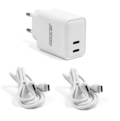 Cargador doble toma USB-C, 10W + 2 cables doble USB-C