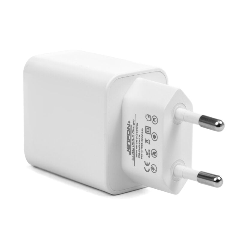 Cargador doble toma USB-C, 10W + 2 cables doble USB-C