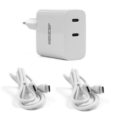 Cargador doble toma USB-C 45W + 2 cables doble USB-C