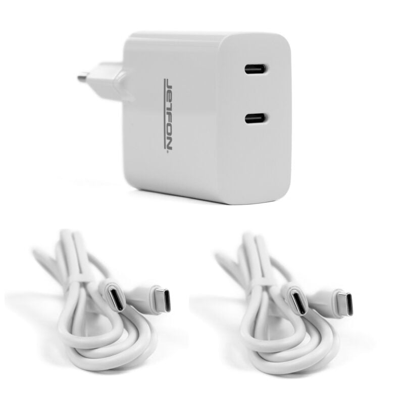 Cargador doble toma USB-C 45W + 2 cables doble USB-C