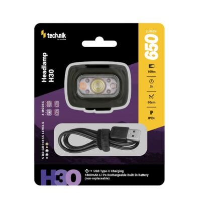 Technik H30 Linterna frontal USB-C (650 lúmenes)