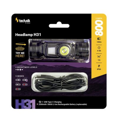 Technik H31 Linterna frontal OSRAM P9 + luz roja + USB-C (800 lúmenes)