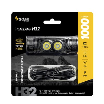 Technik H32 Linterna frontal (con batería) OSRAM P9 + USB-C (1000 lúmenes)