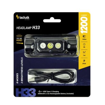 Technik H33 Linterna frontal + USB-C (1200 lúmenes)